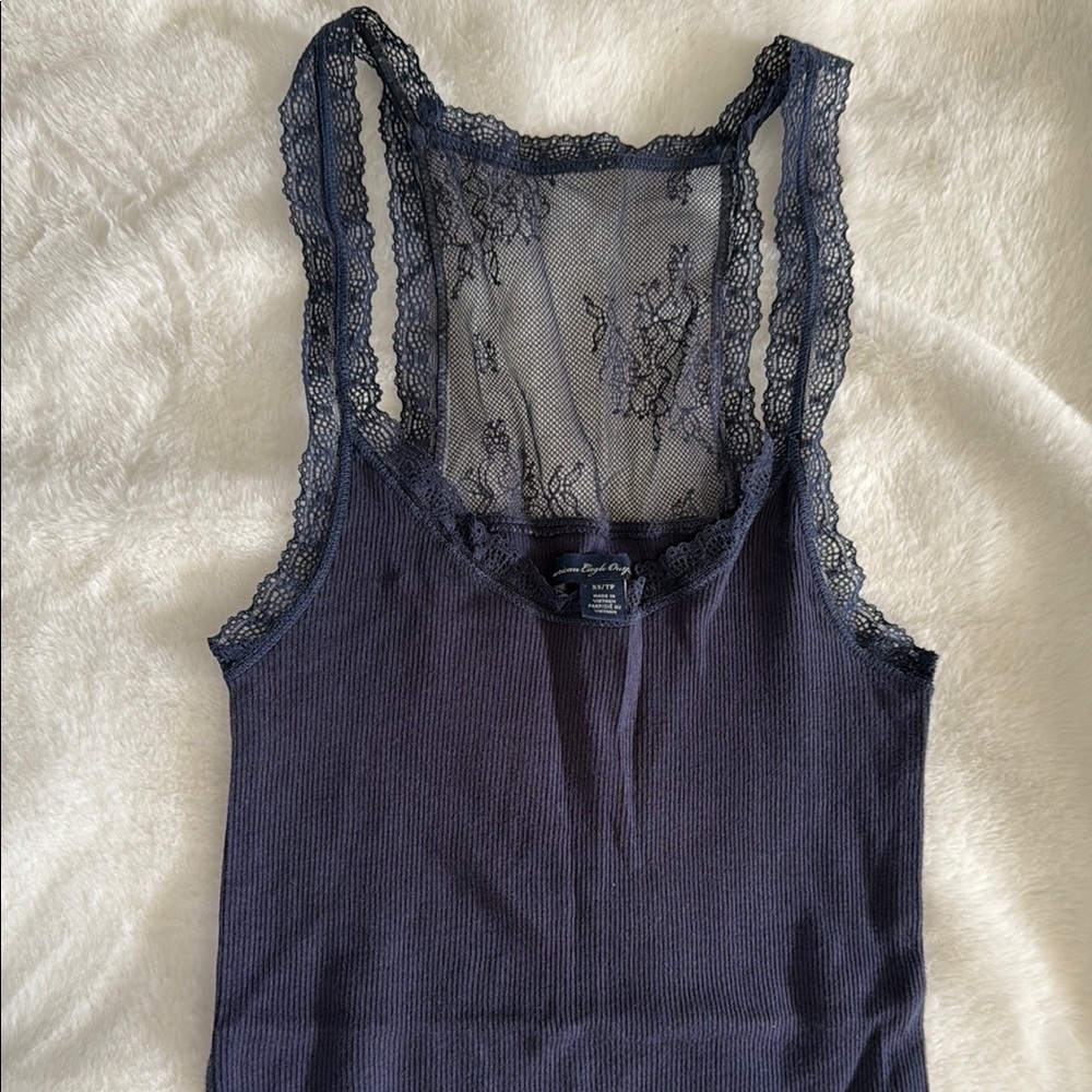 American Eagle Lace Trim Navy Tank Top